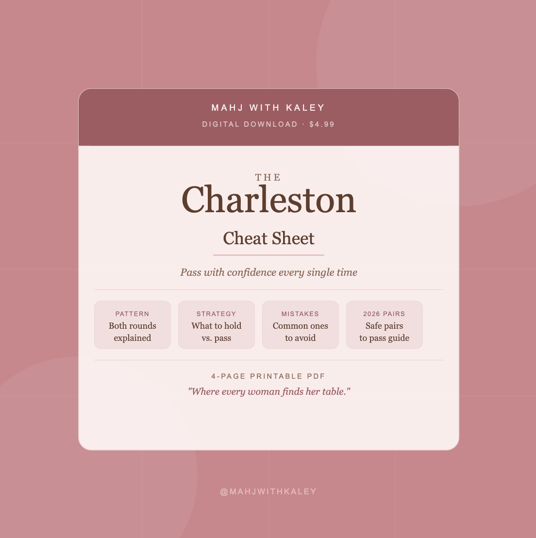 Charleston Mahjong Guide for Beginners | American Mahjong (Printable Cheat Sheet)