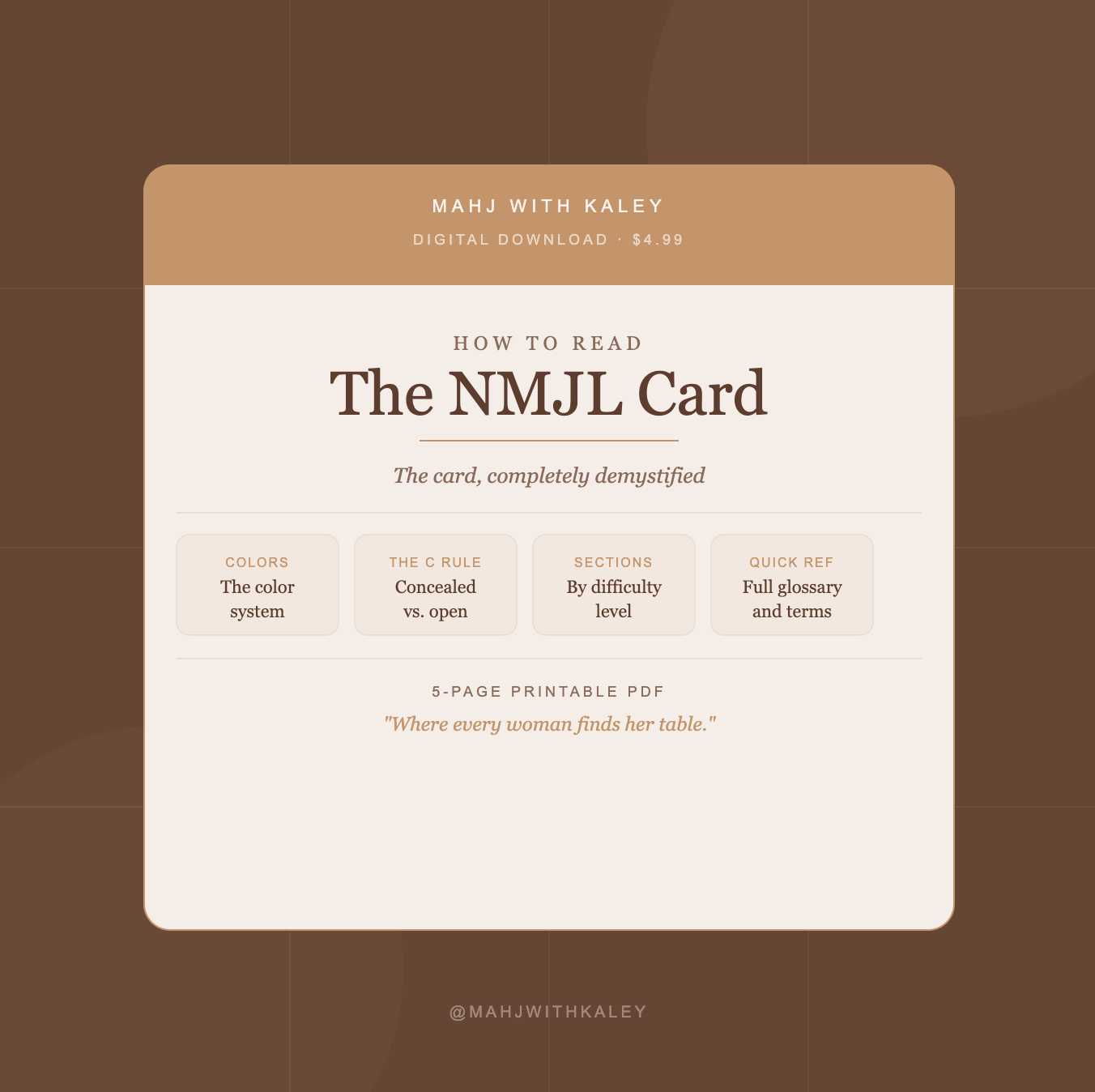 How to Read the NMJL Card | American Mahjong Beginner Guide | Printable PDF | Color System + "C" Rule Explained
